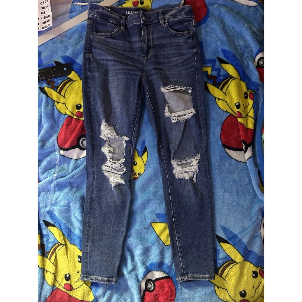 American Eagle Womens‎ Size 10 Short Distressed Skinny Jeans Stretch Medium Wash